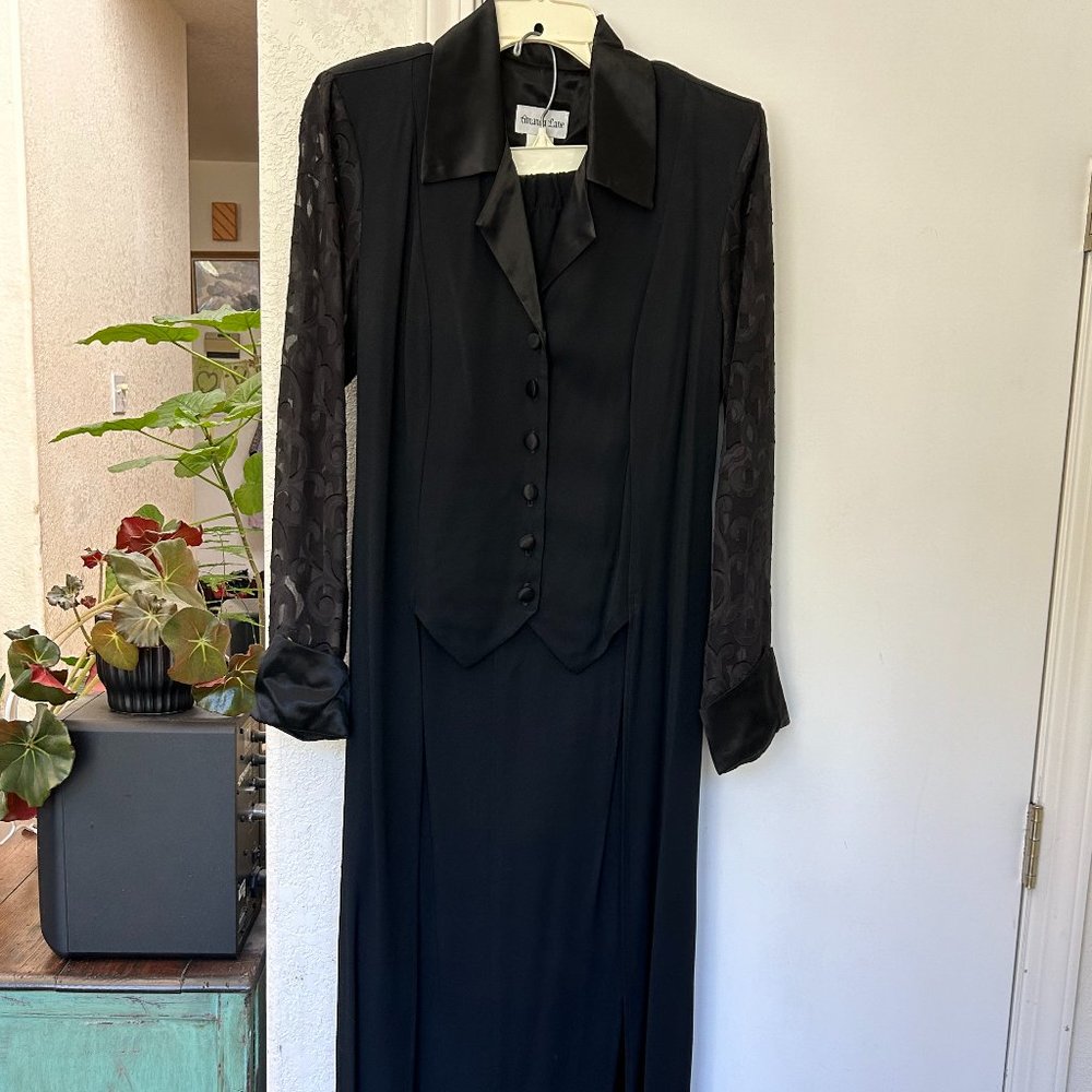 Amanda Lane, Formal 2-piece Black Tuxedo w/sheer sleeves, Size 12